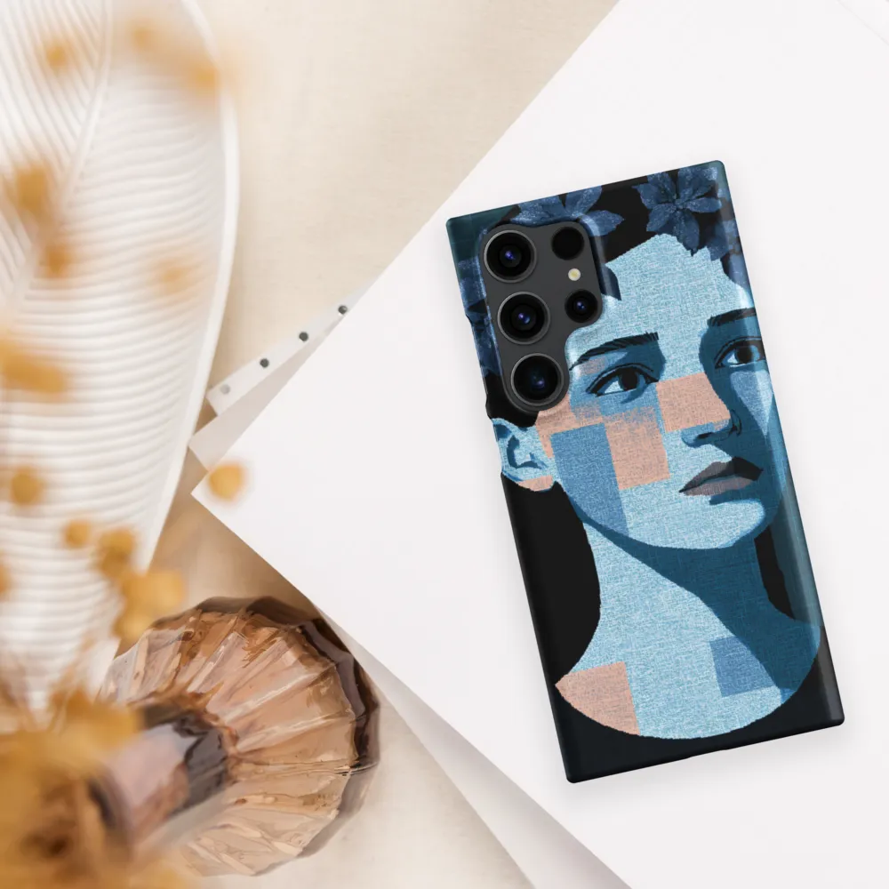 Grid-Wreathed Cyan Portrait