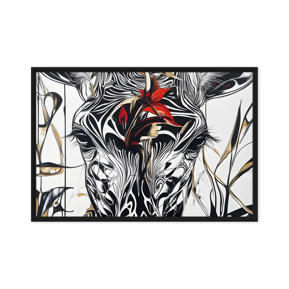 Floral Elegance: The Giraffe's Portrait | Canvas with Black Frame | 20″×30″