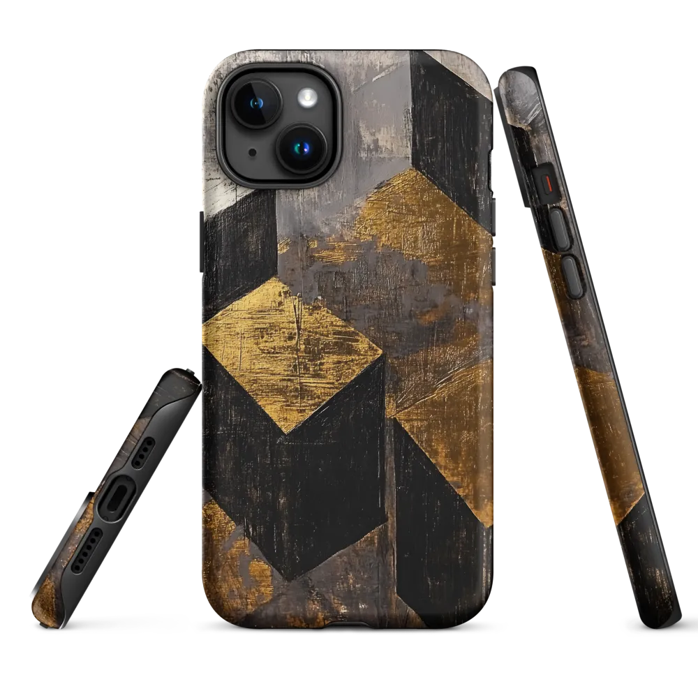 Geometric Harmony in Gold and Black | Phone Case |  15 Plus | Tough Case | Matte