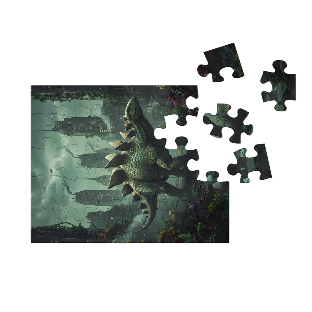 Stegosaurus in the Ruins 
 Jigsaw Puzzle in Tin Box
