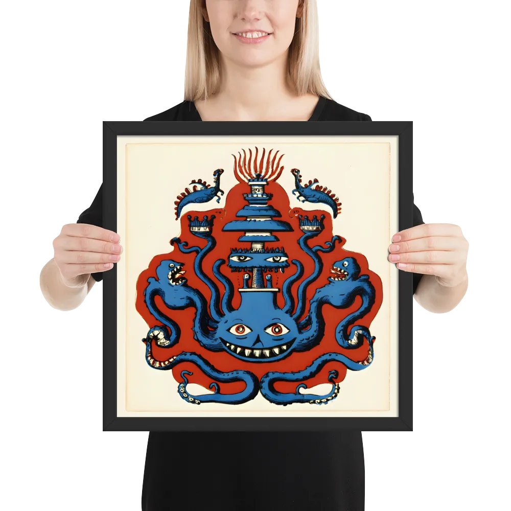 Grinning Octopus Totem 
 Poster with Black Frame | 16″x 16″