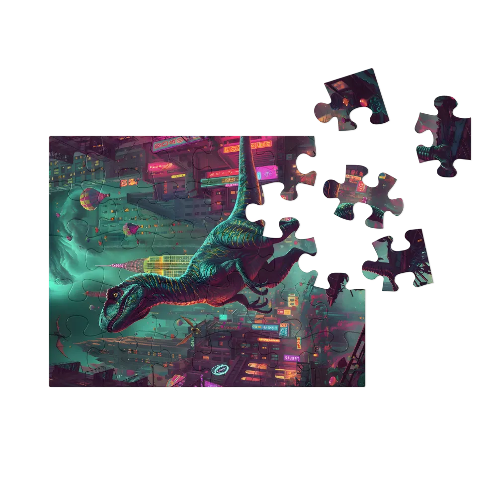 Neon City Raptor 
 Jigsaw Puzzle in Tin Box