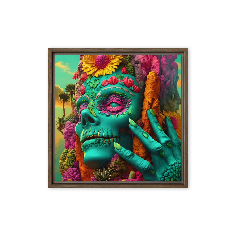 Ethereal Skull Garden | Canvas with Brown Frame | 16″×16″