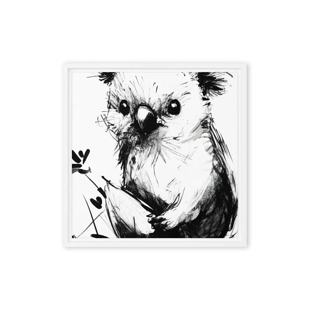 Whimsical Koala in Ink | Canvas with White Frame | 16″×16″