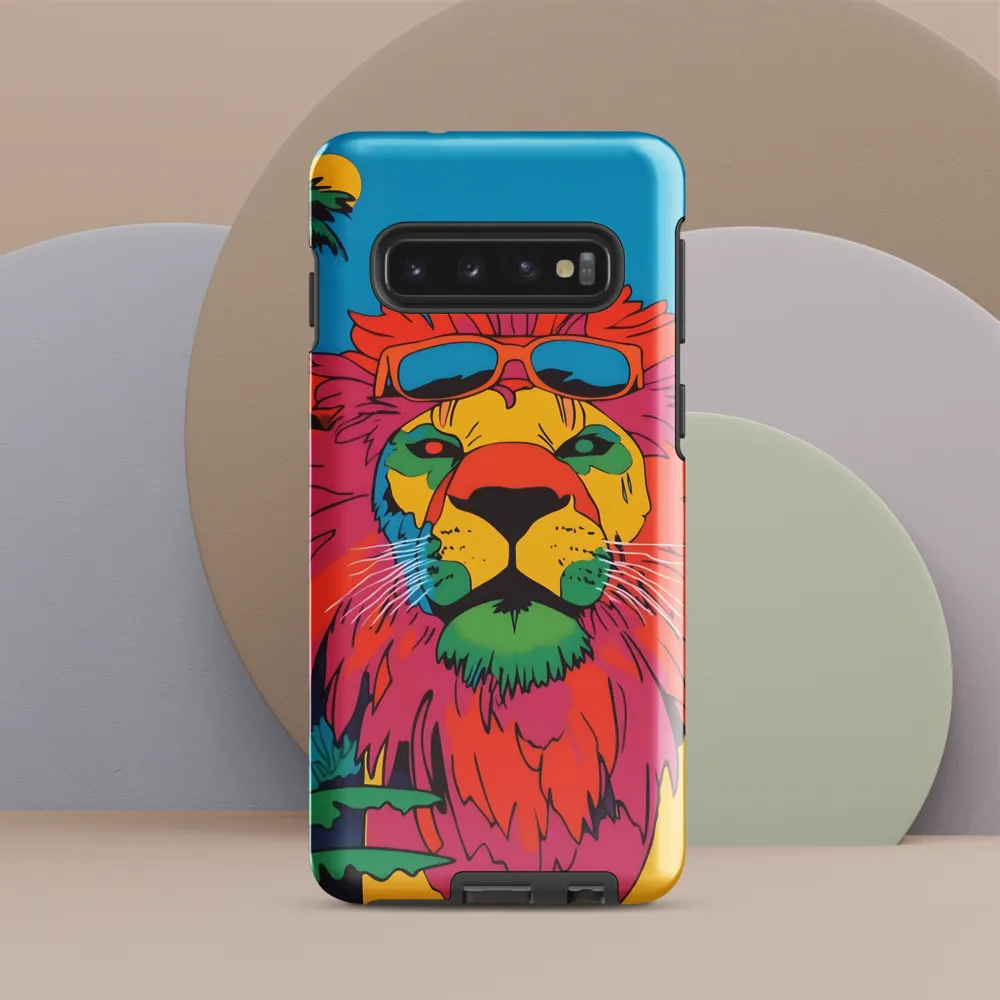 Lion with Sunglasses: A Vibrant Tropical Portrait