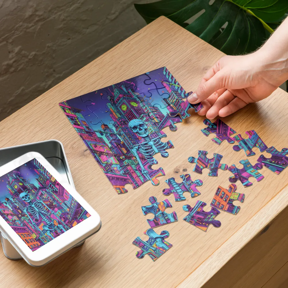 Neon City Skeleton 
 Jigsaw Puzzle in Tin Box