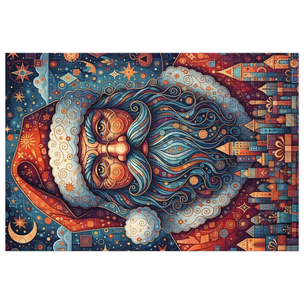 Stained Glass Santa 
 Jigsaw Puzzle in Tin Box