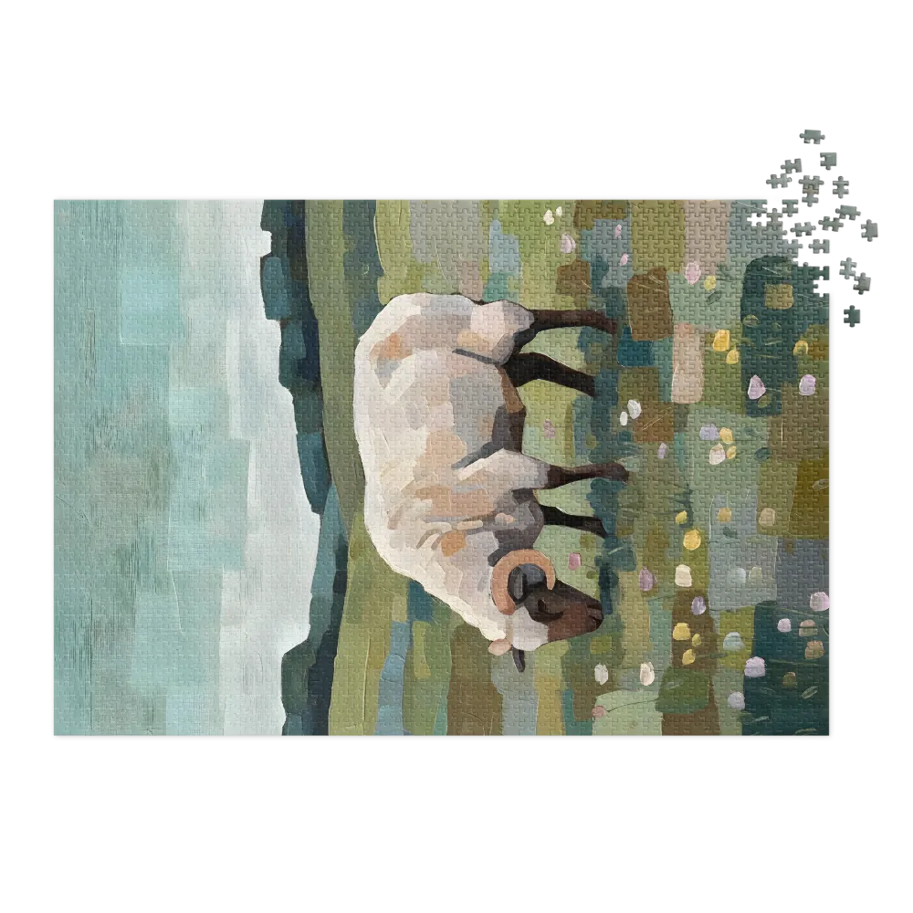 Grazing Ram Landscape 
 Jigsaw Puzzle in Tin Box