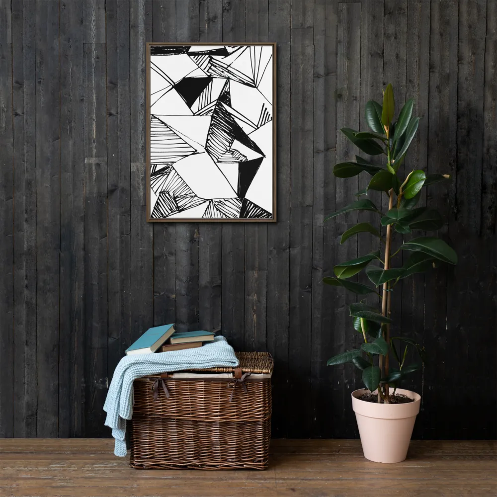 Dynamic Geometry in Ink | Canvas with Brown Frame | 20″×28″
