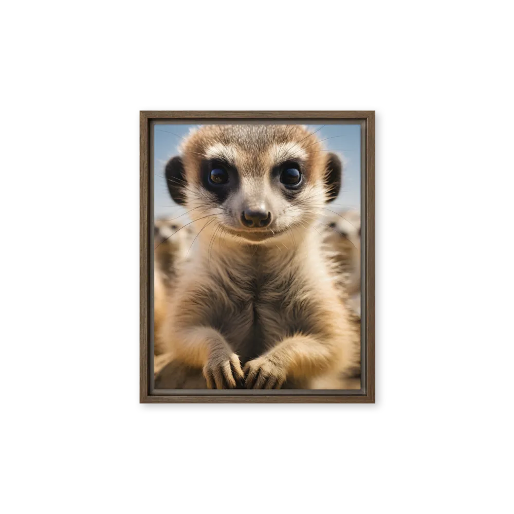 Curious Stance: The Meerkat's Gaze | Canvas with Brown Frame | 11″×14″