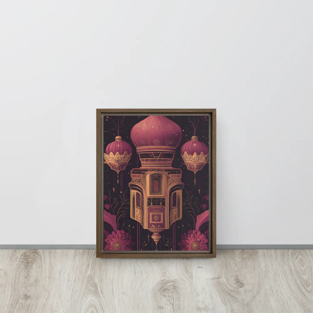 Ornate Harmony: A Digital Floral Architecture | Canvas with Brown Frame | 11″×14″