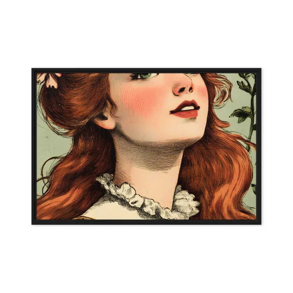 Whimsical Portrait of a Flower-Adorned Girl | Canvas with Black Frame | 20″×30″