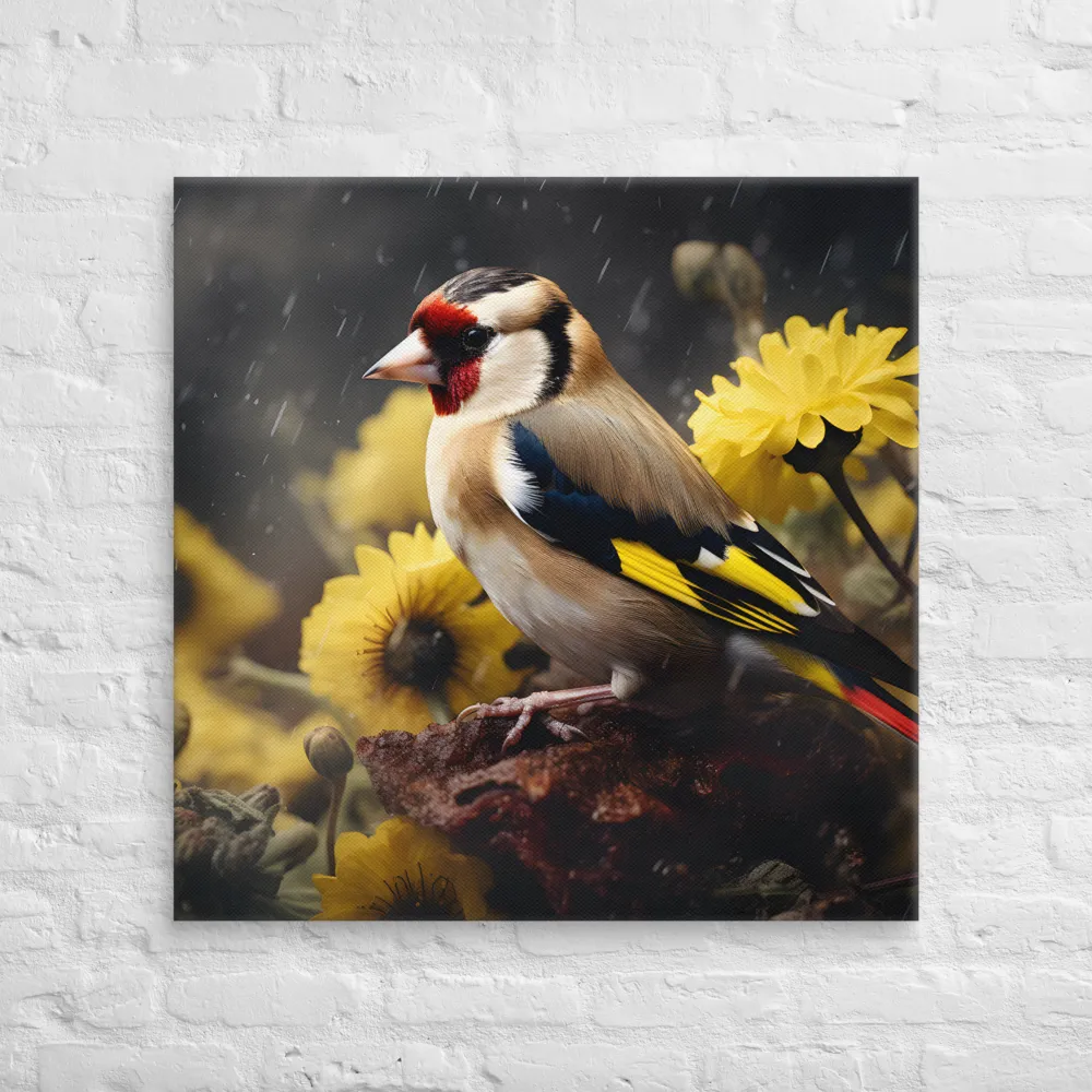 Harmony in Nature: A Goldfinch Amidst Blooms | Canvas | 32″×32″