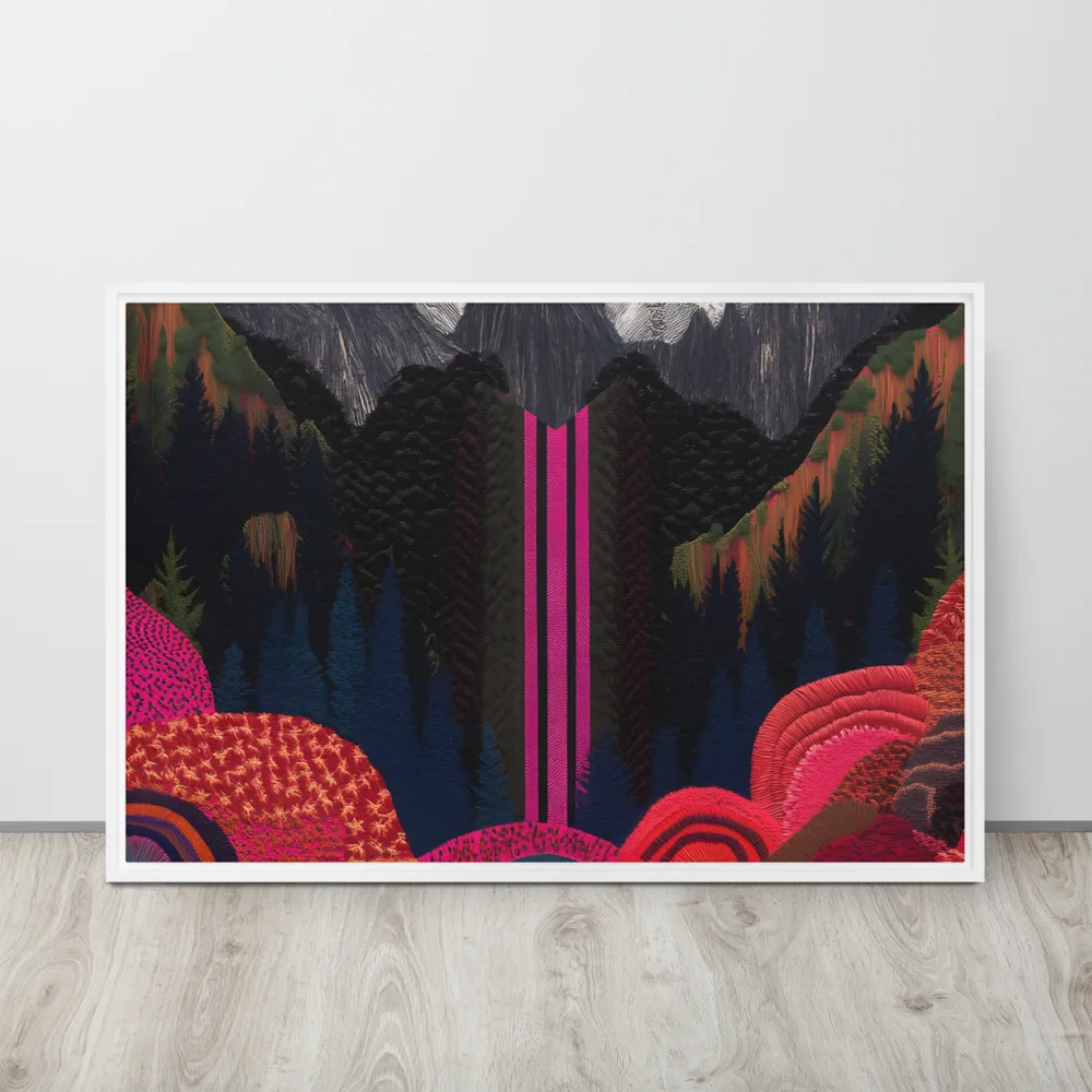 Ethereal Cascade: A Surreal Landscape | Canvas with White Frame | 24″×36″