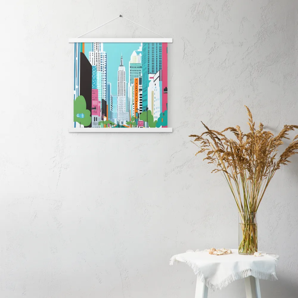 Urban Symphony: A Modern Cityscape | Poster With White Wood Hanger | 18″×18″