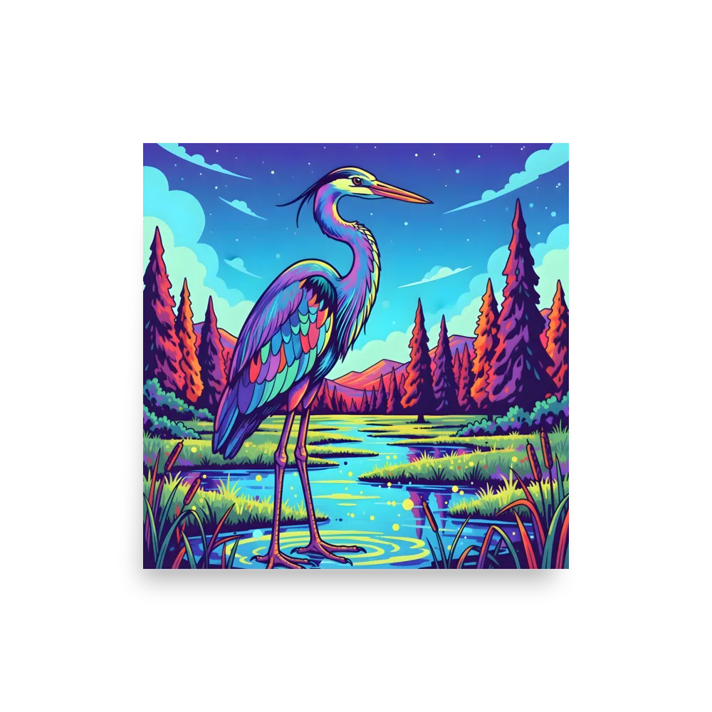 Neon Heron 
 Poster | 18″x 18″