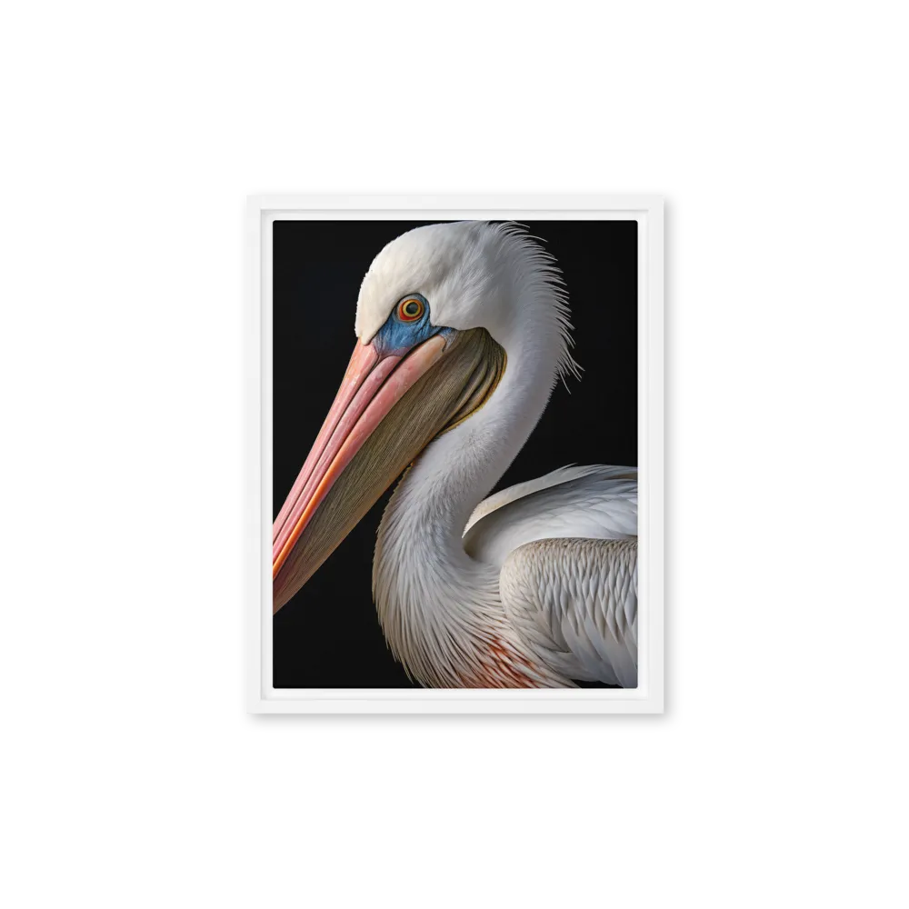 Elegance in White: The Pelican | Canvas with White Frame | 11″×14″