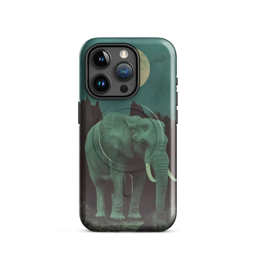 Ethereal Presence: Elephant Under a Full Moon | Phone Case |  15 Pro | MagSafe® Tough Case | Glossy