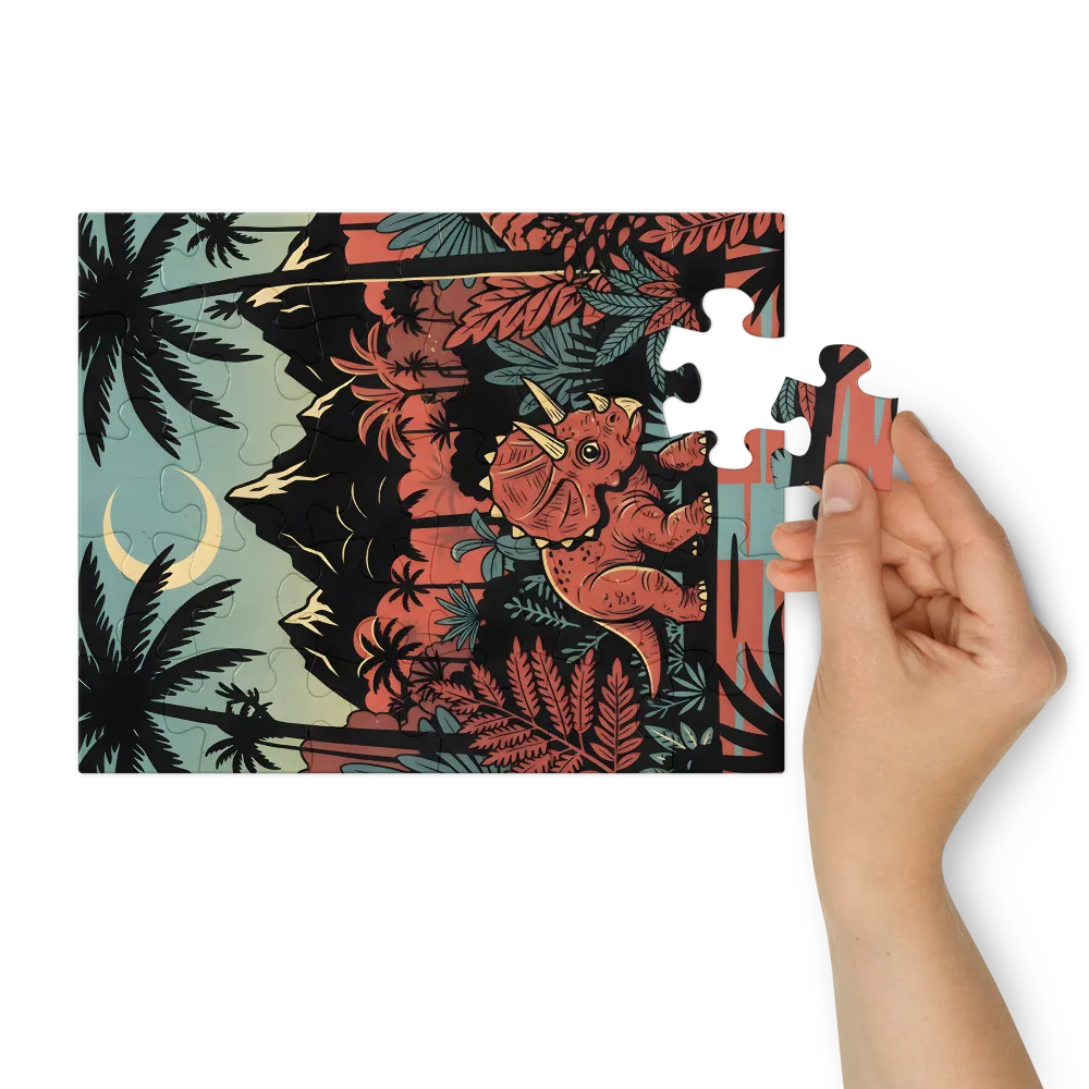 Moonlit Triceratops 
 Jigsaw Puzzle in Tin Box