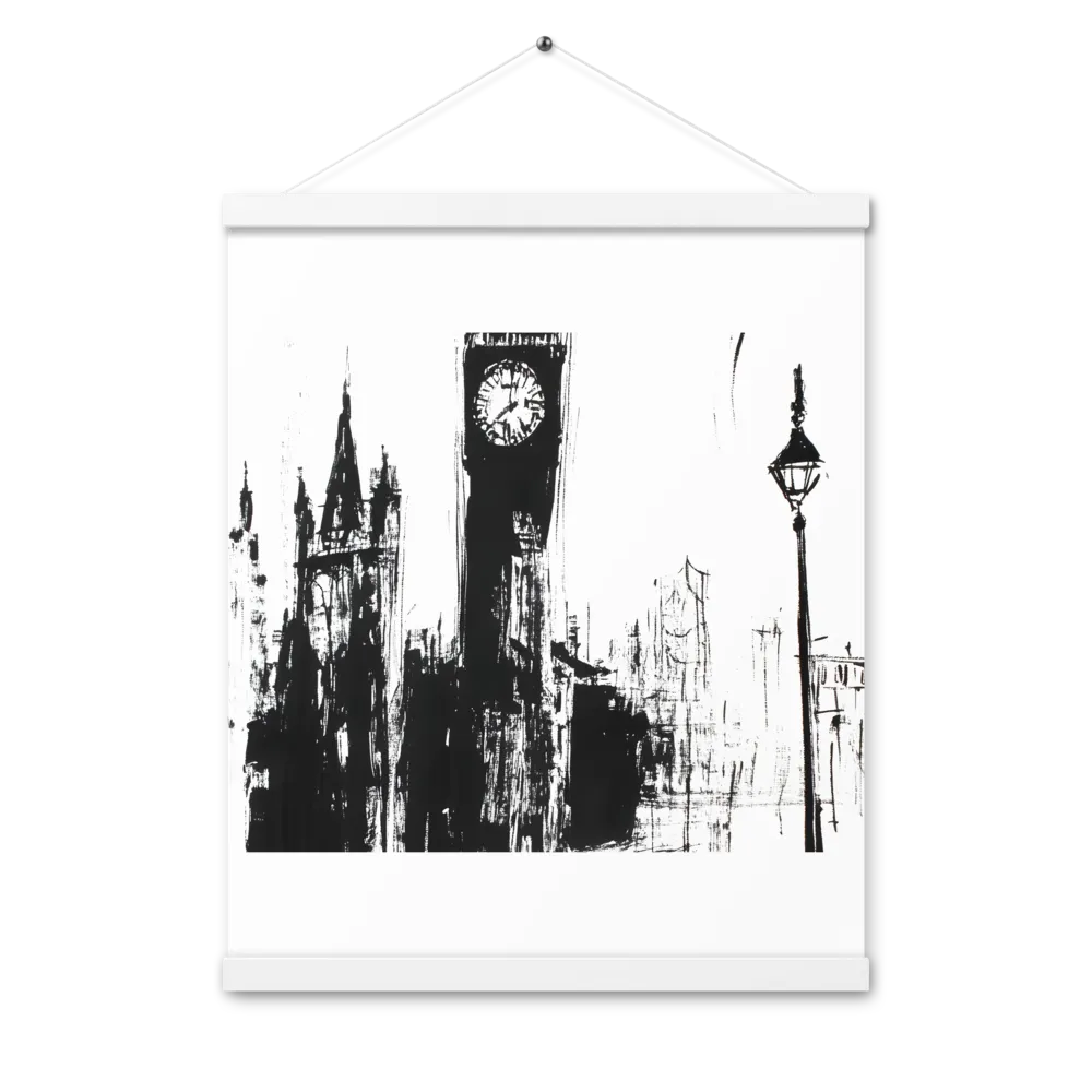 Clock Tower in Motion | Poster With White Wood Hanger | 16″×20″