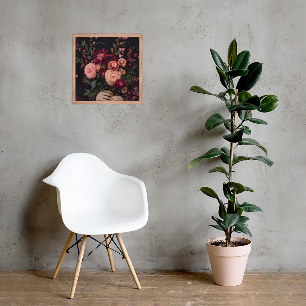Botanical Elegance | Poster with Red oak Frame | 18″×18″