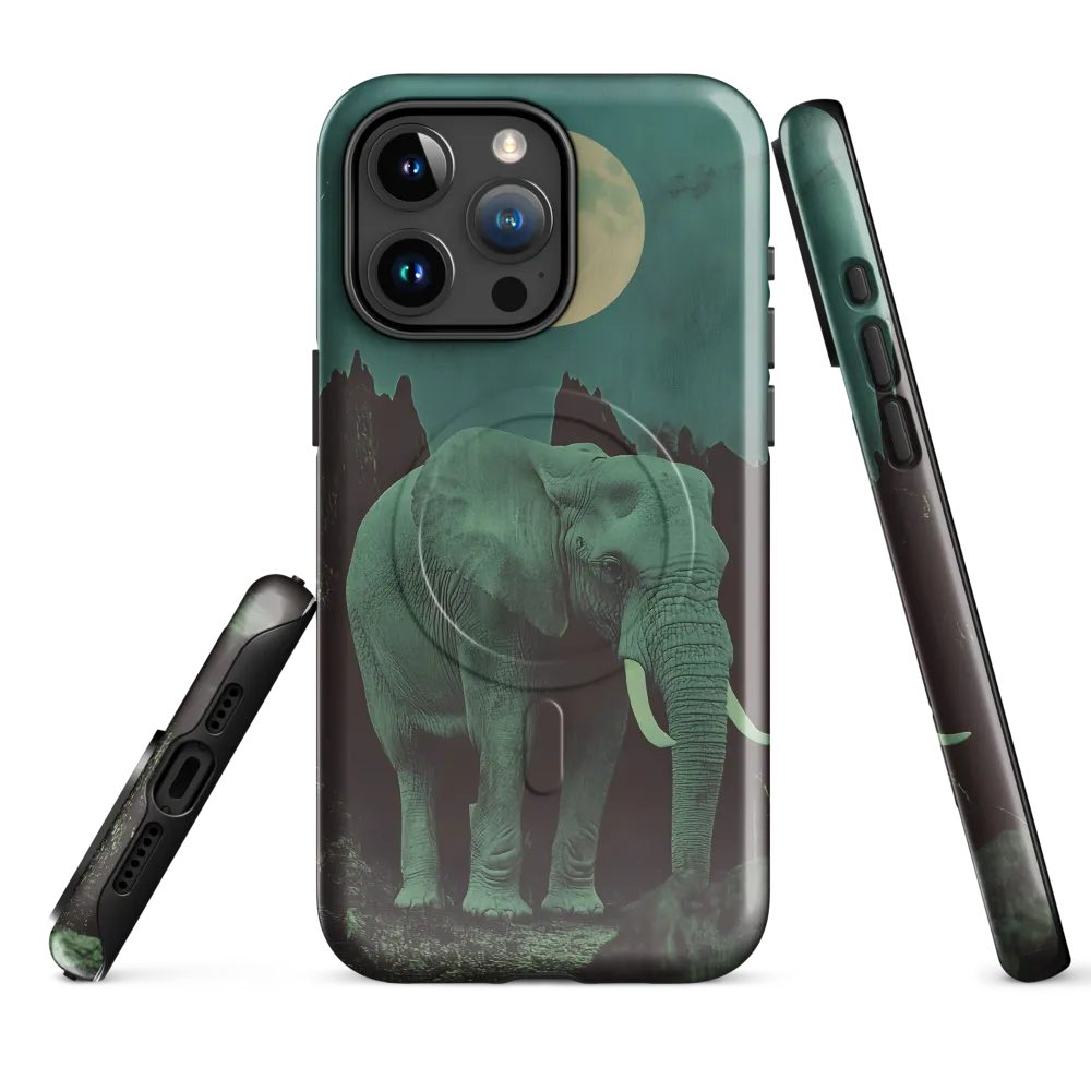 Ethereal Presence: Elephant Under a Full Moon | Phone Case |  15 Pro Max | MagSafe® Tough Case | Glossy