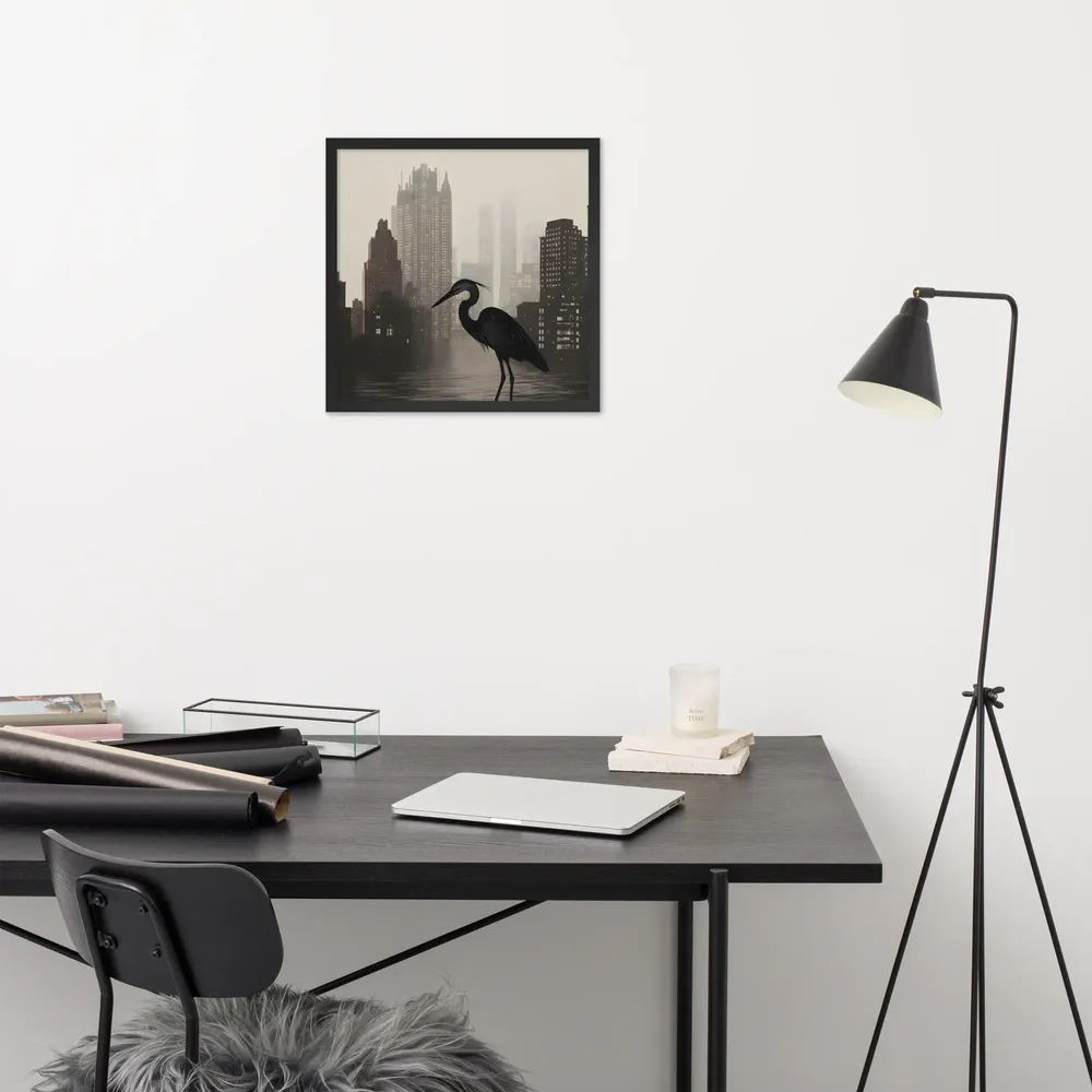 Urban Heron 
 Poster with Black Frame | 18″x 18″