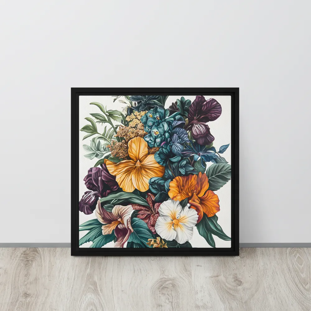 Floral Symphony | Canvas with Black Frame | 16″×16″