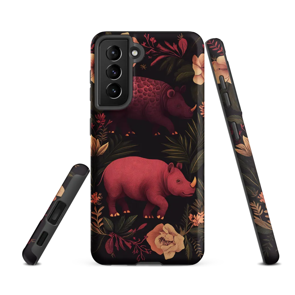 Rhinos in Floral Embrace