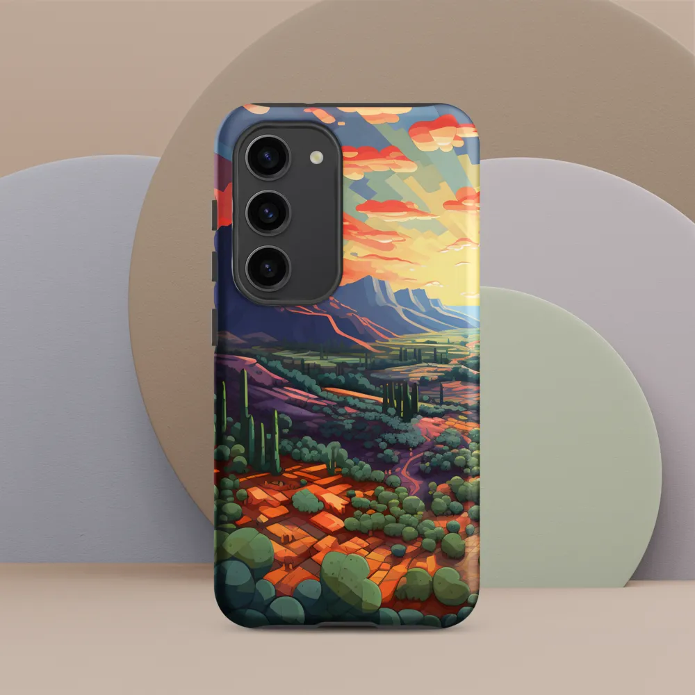 Sunset Over a Geometric Desert Valley