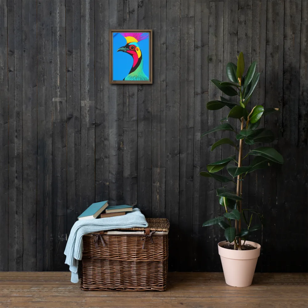 Whimsical Avian Portrait | Canvas with Brown Frame | 9″×12″