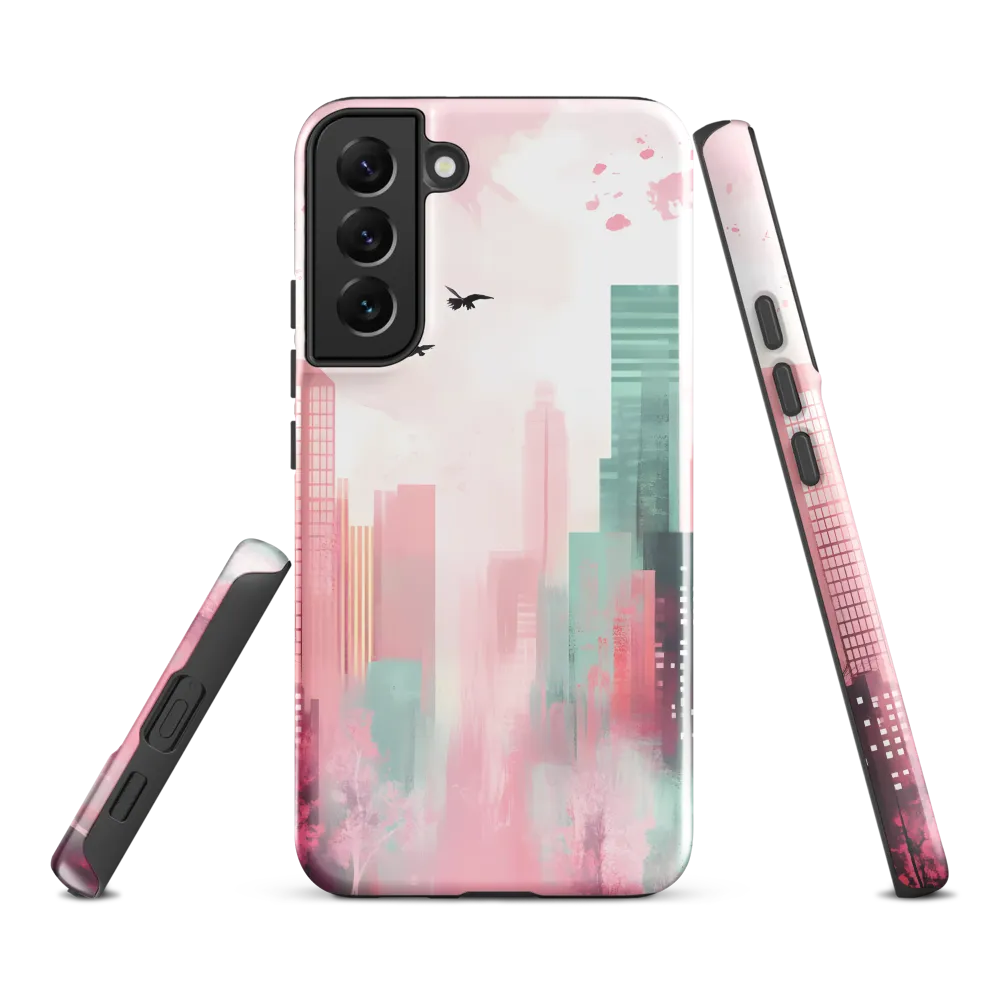 Dreamy Cityscape in Pink and Cyan