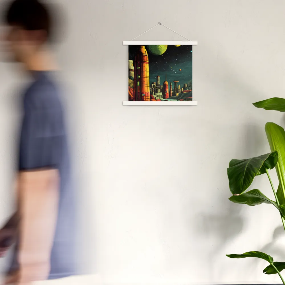 Cosmic Cityscape | Poster With White Wood Hanger | 14″×14″