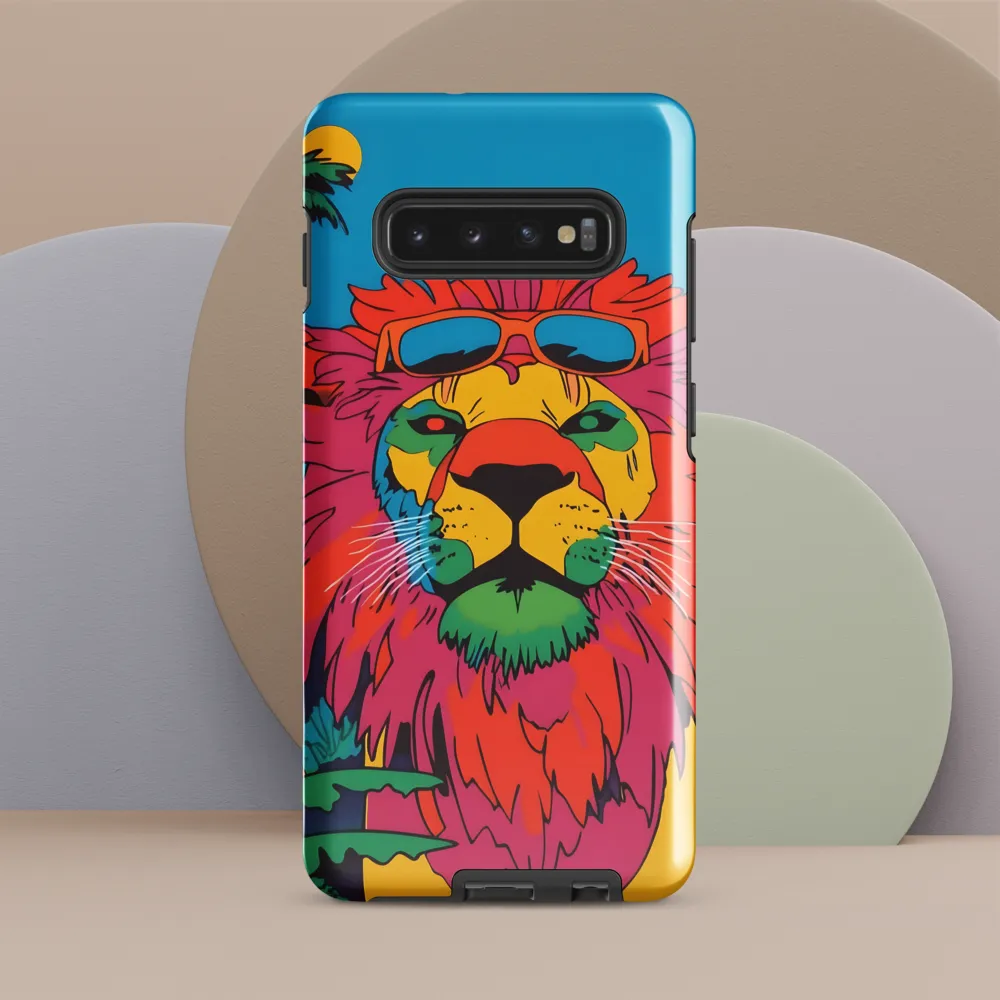 Lion with Sunglasses: A Vibrant Tropical Portrait | Phone Case |  S10 Plus | Tough Case | Glossy