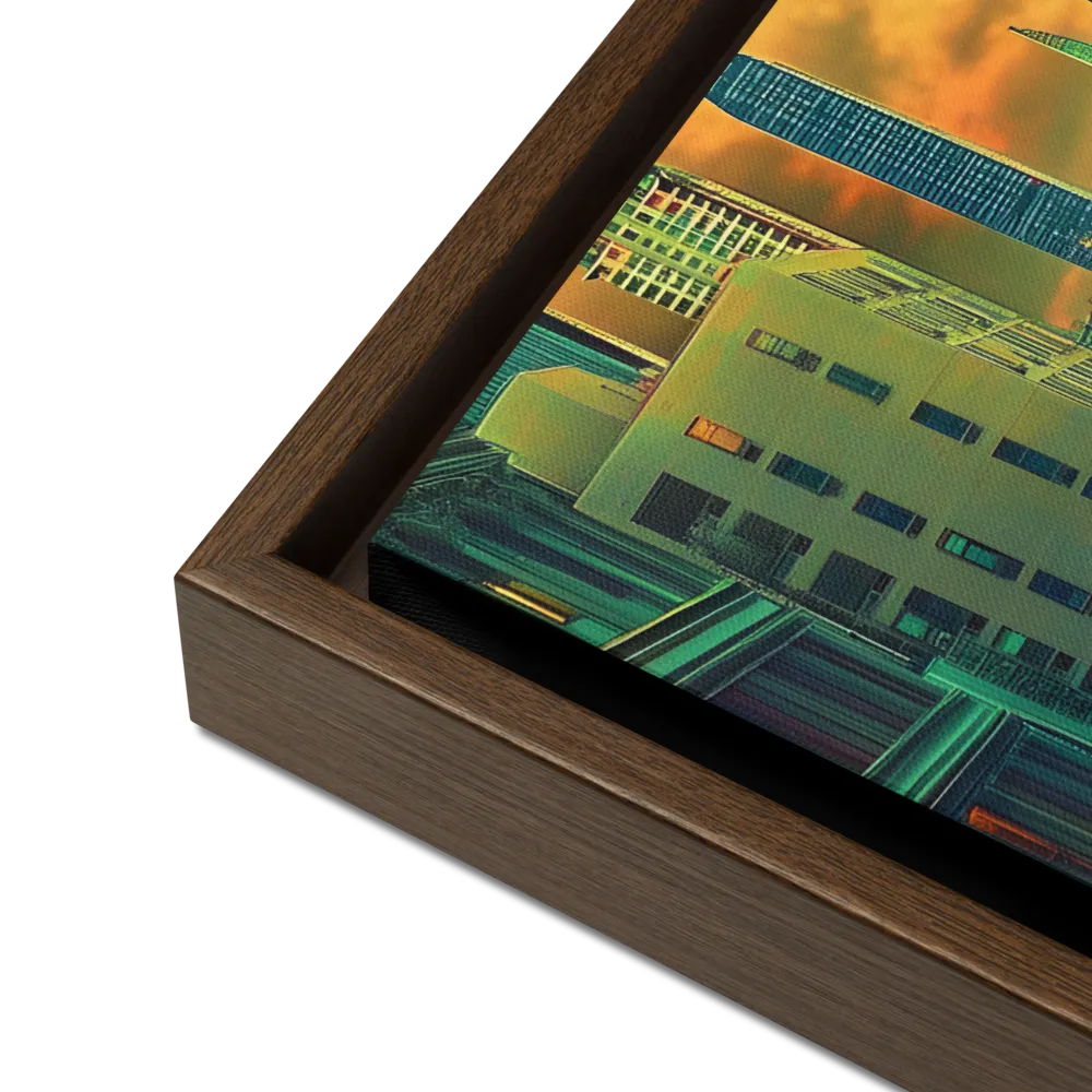 Urban Surrealism: Neon Dreams | Canvas with Brown Frame | 16″×20″