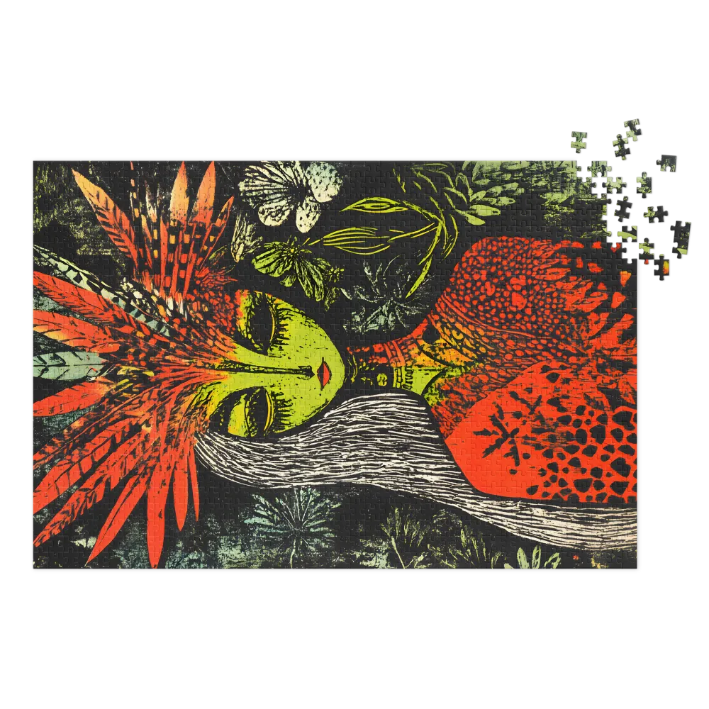 Jungle Queen Linocut 
 Jigsaw Puzzle in Tin Box