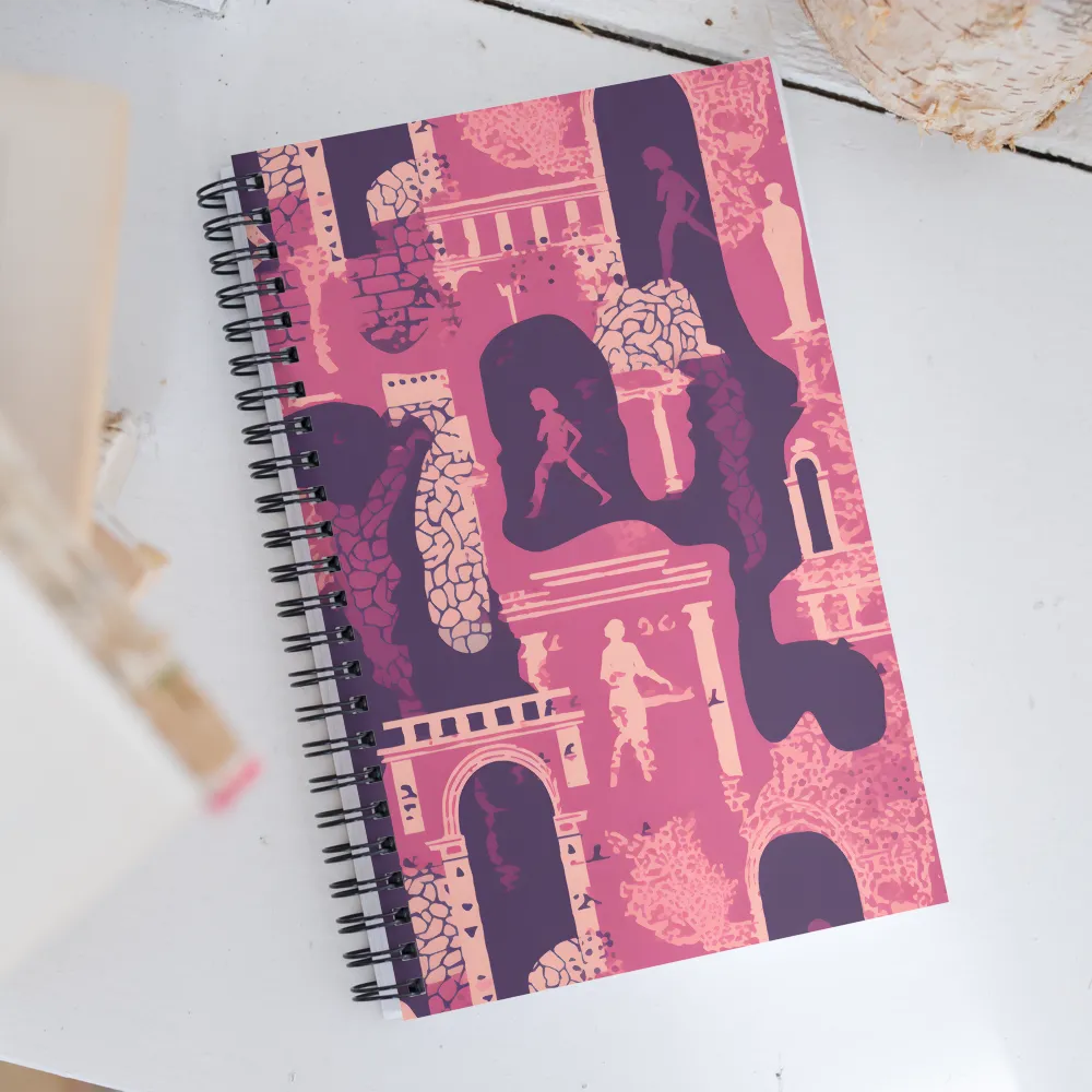 Whimsical Interplay of Figures and Architecture | Spiral Notebook