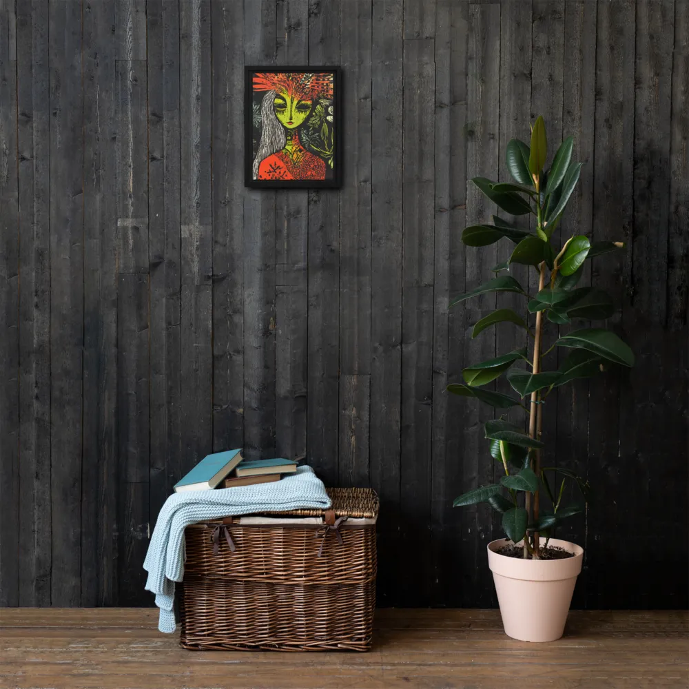 Mystical Flora: A Surreal Portrait | Canvas with Black Frame | 9″×12″
