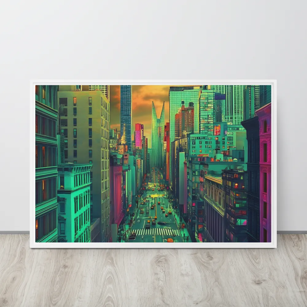 Urban Surrealism: Neon Dreams | Canvas with White Frame | 24″×36″