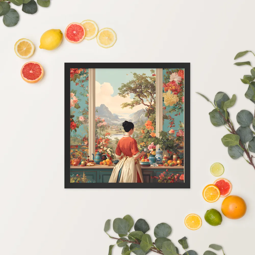 Window to the Garden 
 Poster with Black Frame | 16″x 16″