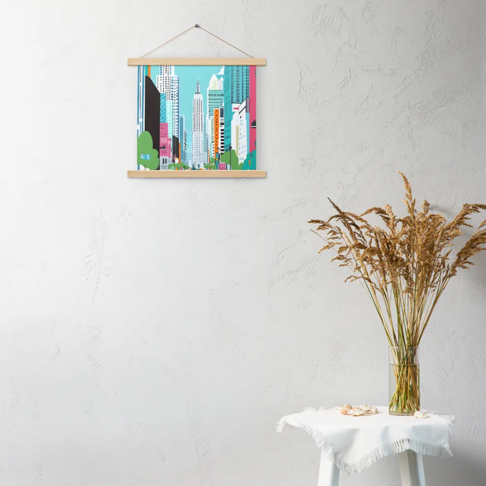 Urban Symphony: A Modern Cityscape | Poster With Oak Wood Hanger | 14″×14″