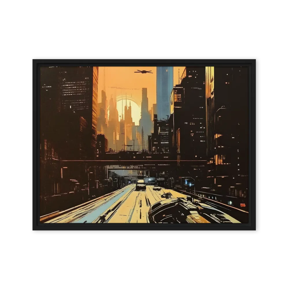 Metro Nexus: A Futuristic Cityscape | Canvas with Black Frame | 18″×24″