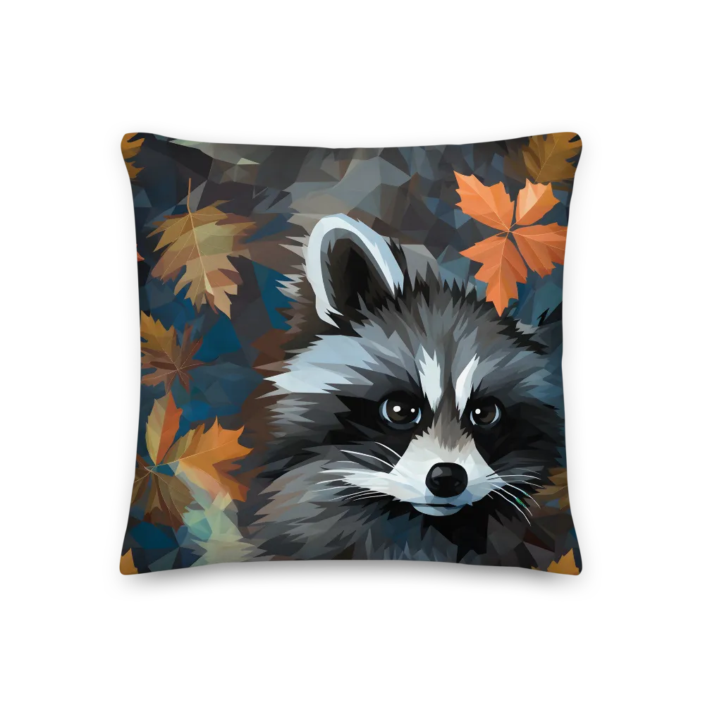 Whispers of Autumn: The Raccoon's Gaze | Pillow | 18″×18″