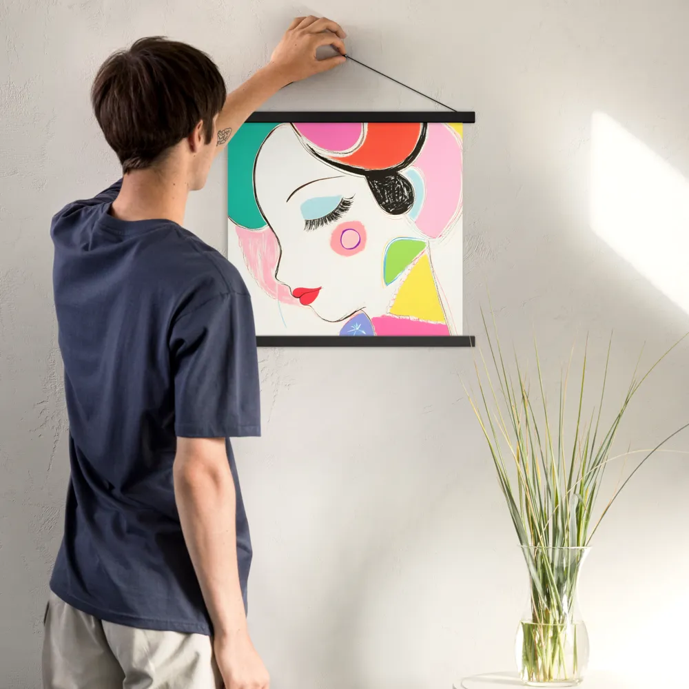Whimsical Portrait in Colorful Abstraction | Poster With Black Wood Hanger | 18″×18″
