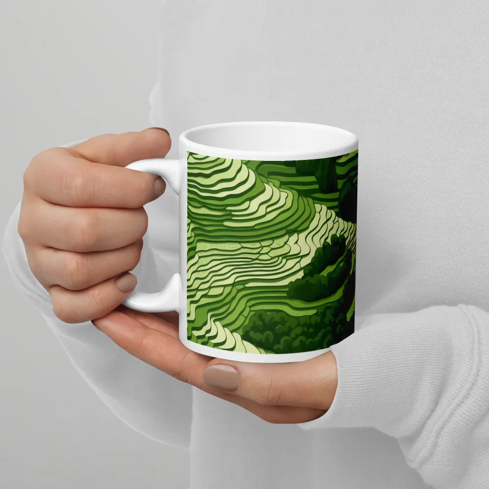 Waves of Green: An Abstract Landscape | Mug with White inside | 11 oz