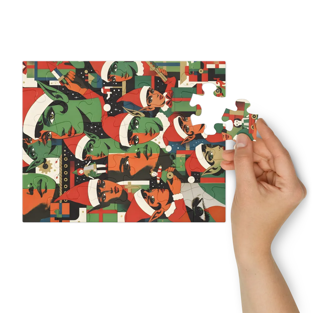 Retro Christmas Elves 
 Jigsaw Puzzle in Tin Box