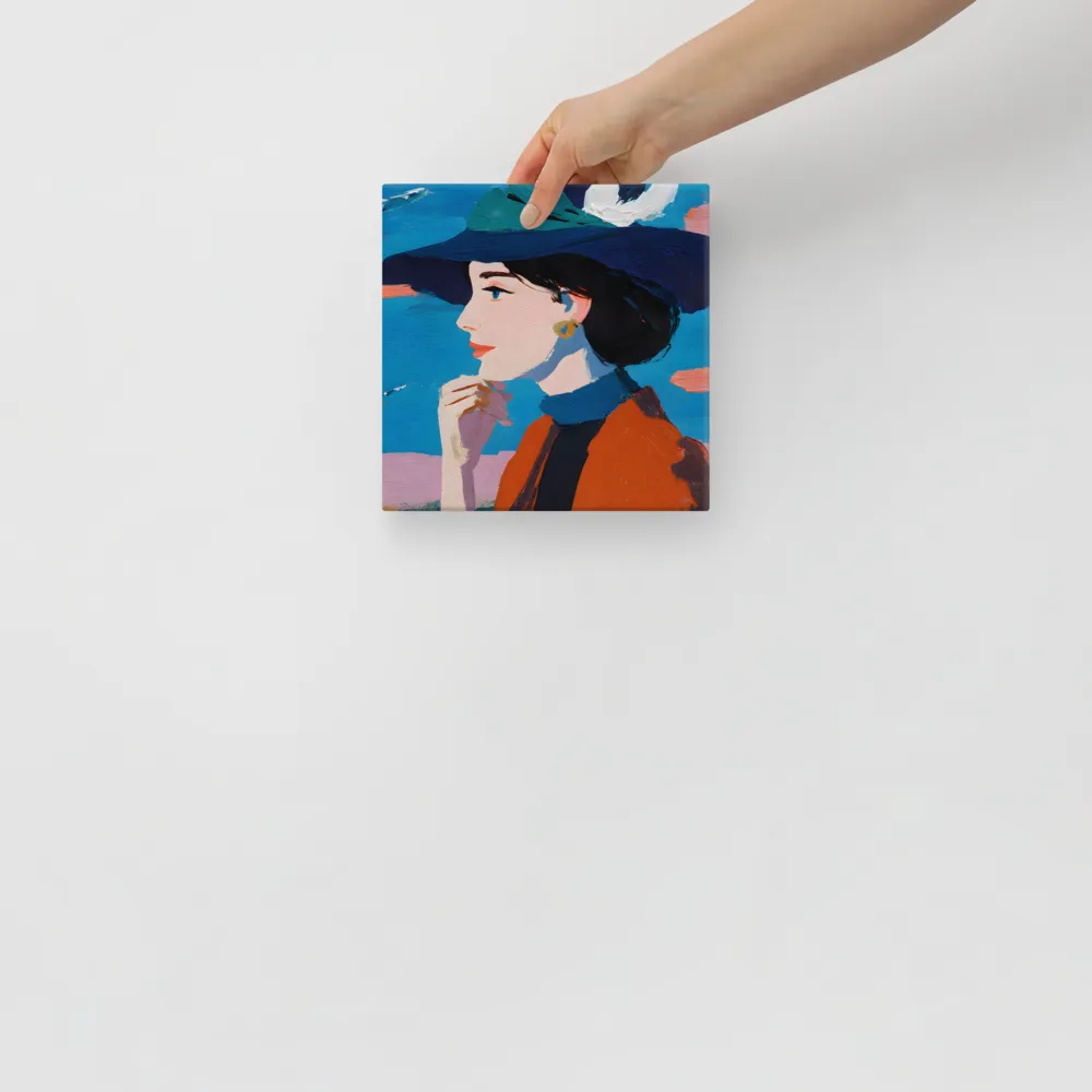 Woman in Blue Hat 
 Canvas | 8″x 8″