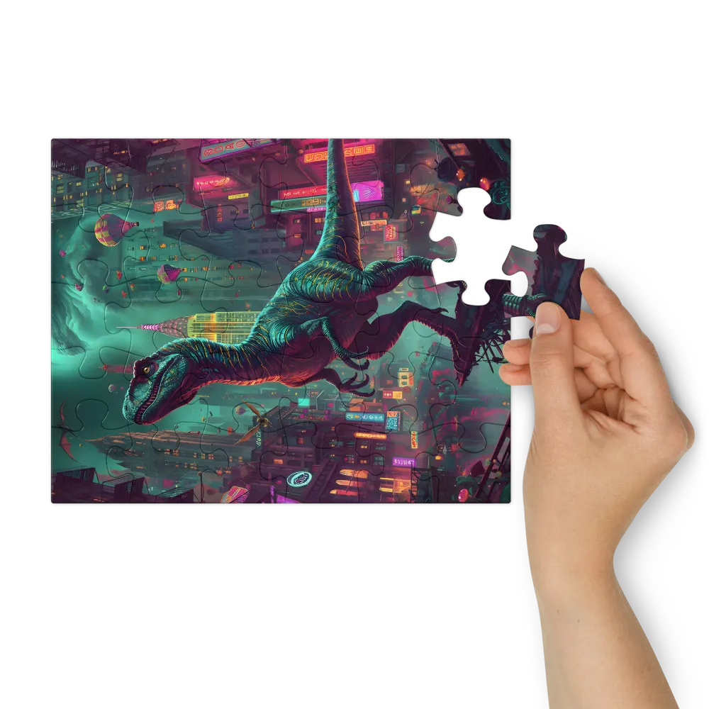 Neon City Raptor 
 Jigsaw Puzzle in Tin Box
