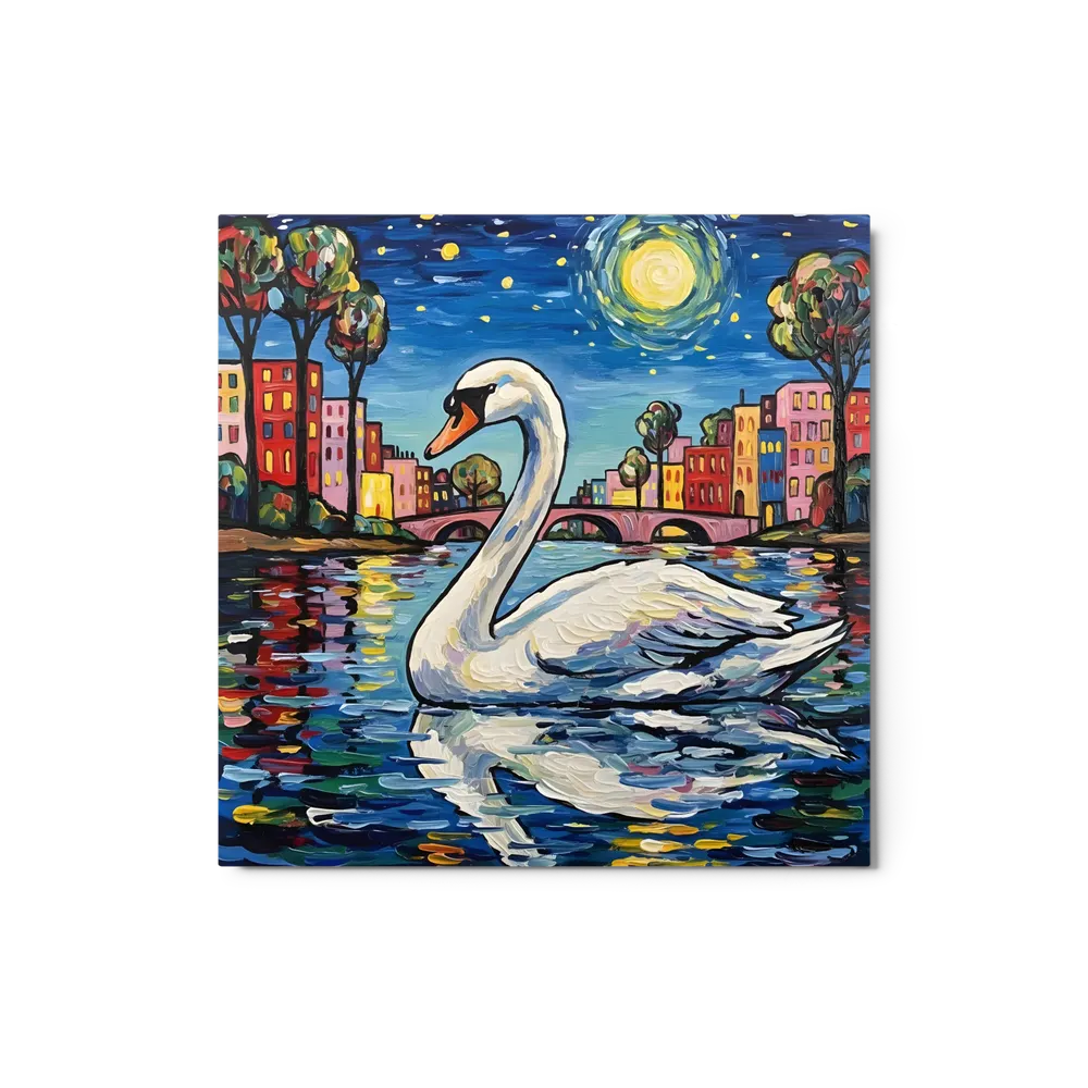 Moonlit Swan 
 Metal Print | 12″x 12″