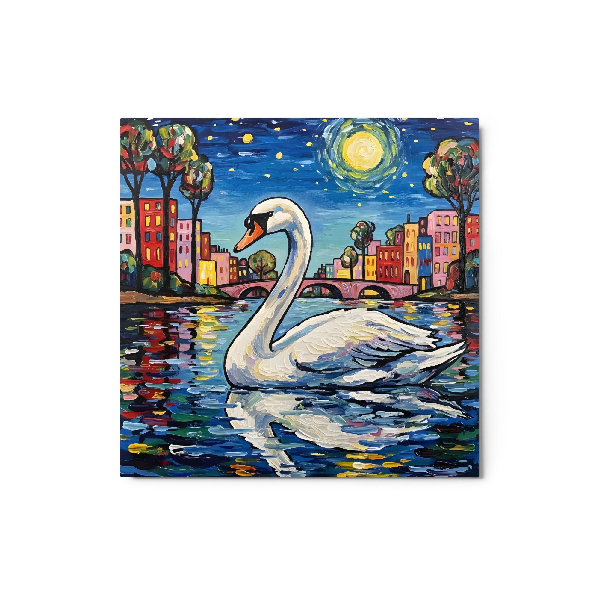 Moonlit Swan 
 Metal Print | 12″x 12″